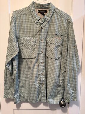 Exofficio Men's Light Green Plaid Long-Sleeve Button-Down Shirt size L